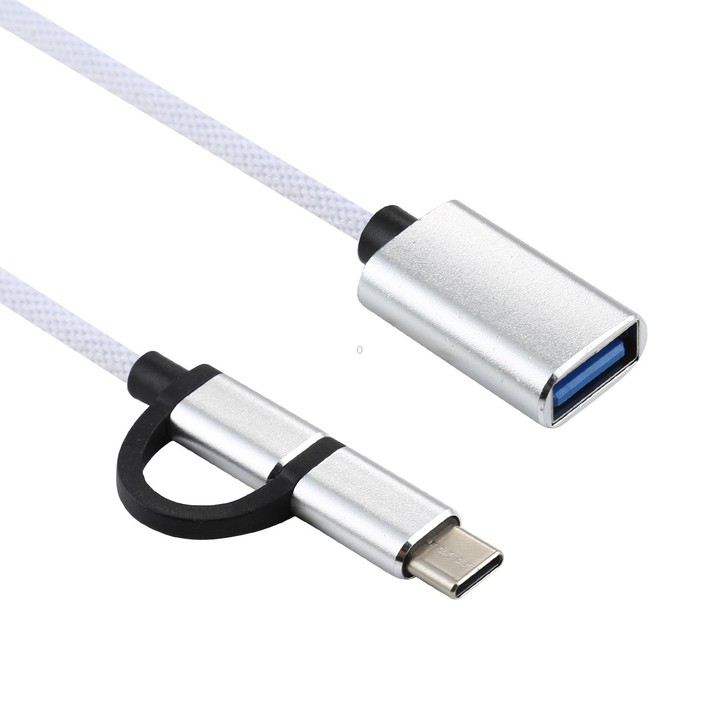 USB 3.0 Female to Micro USB + USB-C / Type-C Male Charging + Transmission OTG Nylon Braided Adapter Cable, Cable Length: 11cm(Wh