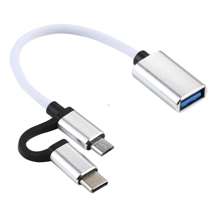 USB 3.0 Female to Micro USB + USB-C / Type-C Male Charging + Transmission OTG Nylon Braided Adapter Cable, Cable Length: 11cm(Wh