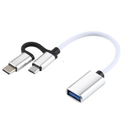 USB 3.0 Female to Micro USB + USB-C / Type-C Male Charging + Transmission OTG Nylon Braided Adapter Cable, Cable Length: 11cm(Wh