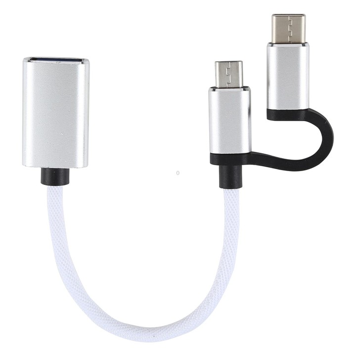 USB 3.0 Female to Micro USB + USB-C / Type-C Male Charging + Transmission OTG Nylon Braided Adapter Cable, Cable Length: 11cm(Wh