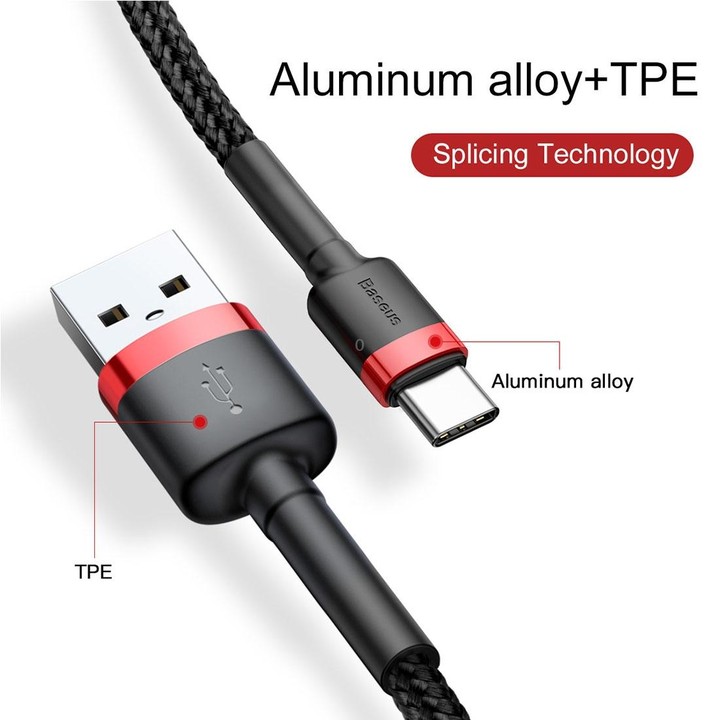 Baseus 1m 3A Max USB to USB-C / Type-C Data Sync Charge Cable(Black)