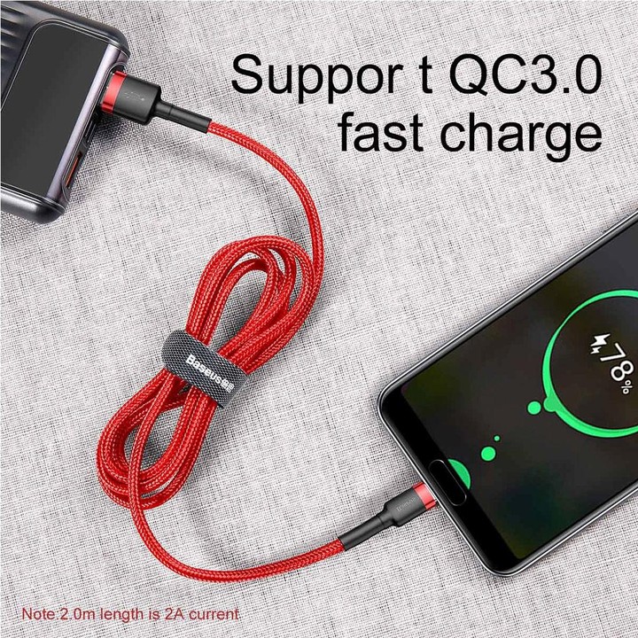 Baseus 1m 3A Max USB to USB-C / Type-C Data Sync Charge Cable(Red)