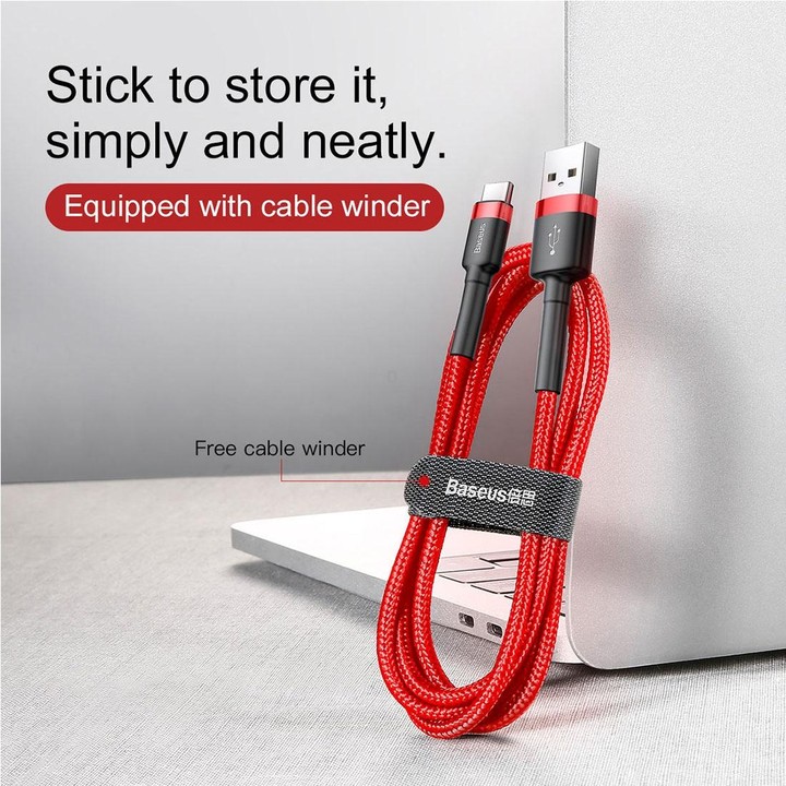 Baseus 1m 3A Max USB to USB-C / Type-C Data Sync Charge Cable(Red)