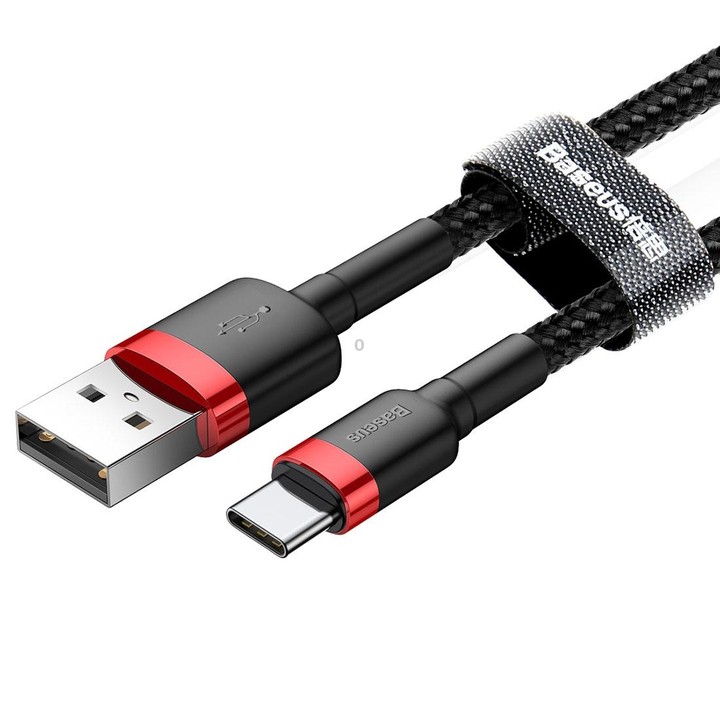 Baseus Kevlar 50cm 3A Max USB to USB-C / Type-C Data Sync Charge Cable(Red+Black)