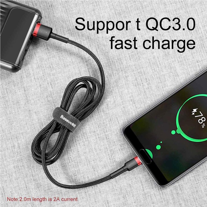 Baseus Kevlar 50cm 3A Max USB to USB-C / Type-C Data Sync Charge Cable(Red+Black)