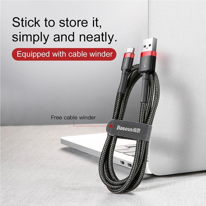 Baseus Kevlar 50cm 3A Max USB to USB-C / Type-C Data Sync Charge Cable(Red+Black)