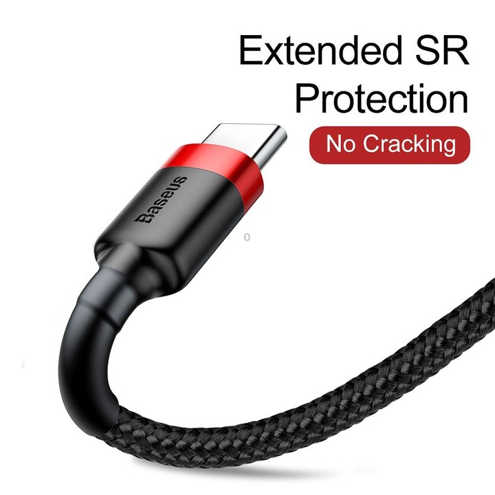 Baseus Kevlar 50cm 3A Max USB to USB-C / Type-C Data Sync Charge Cable(Red+Black)