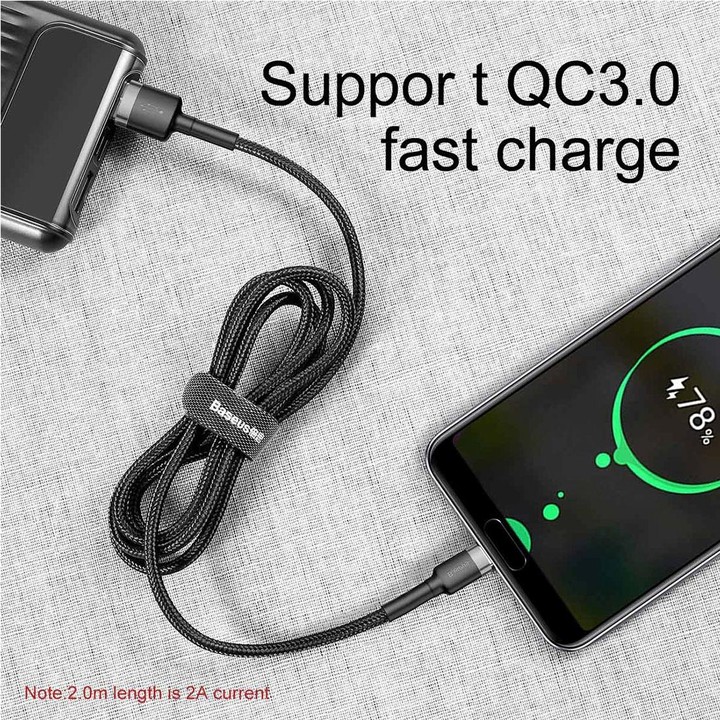 Baseus Kevlar 50cm 3A Max USB to USB-C / Type-C Data Sync Charge Cable(Grey+Black)