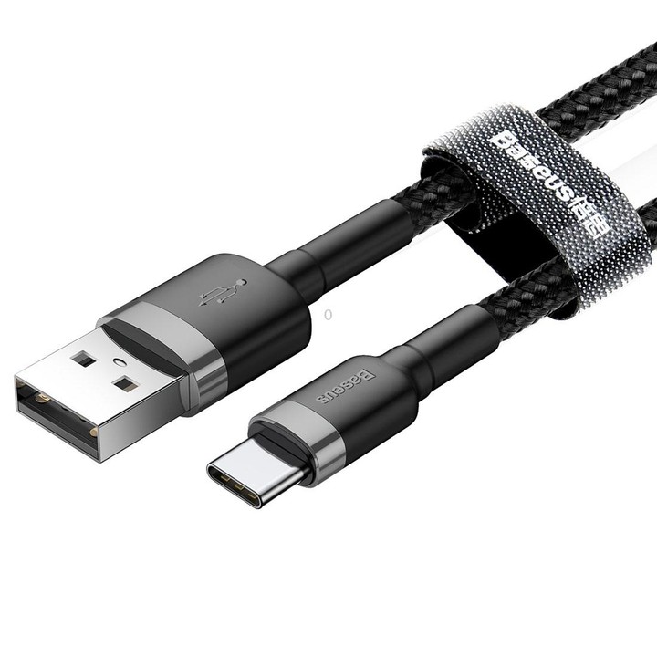 Baseus Kevlar 50cm 3A Max USB to USB-C / Type-C Data Sync Charge Cable(Grey+Black)