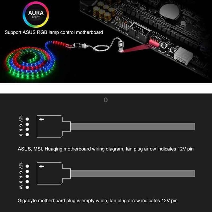 3 Pin 5V 1 to 5 Motherboard AURA RGB PC Cooling Extension Cable for Asus (Black)