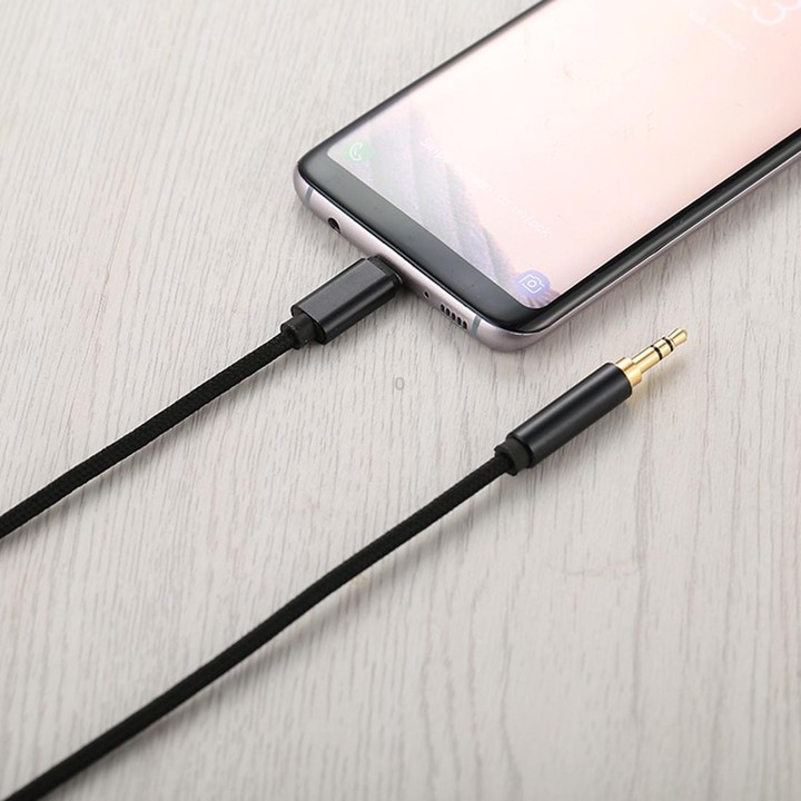 1m Weave Style Type-C Male to 3.5mm Male Audio Cable(Black)