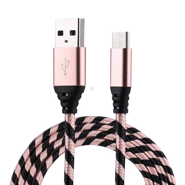 1m USB to USB-C / Type-C Nylon Weave Style Data Sync Charging Cable(Rose Gold)