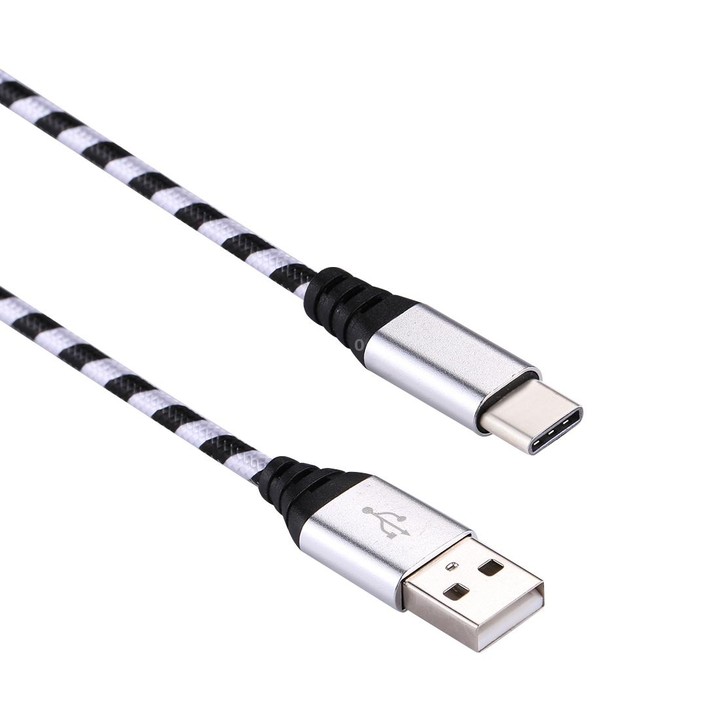 1m USB to USB-C / Type-C Nylon Weave Style Data Sync Charging Cable(Silver)