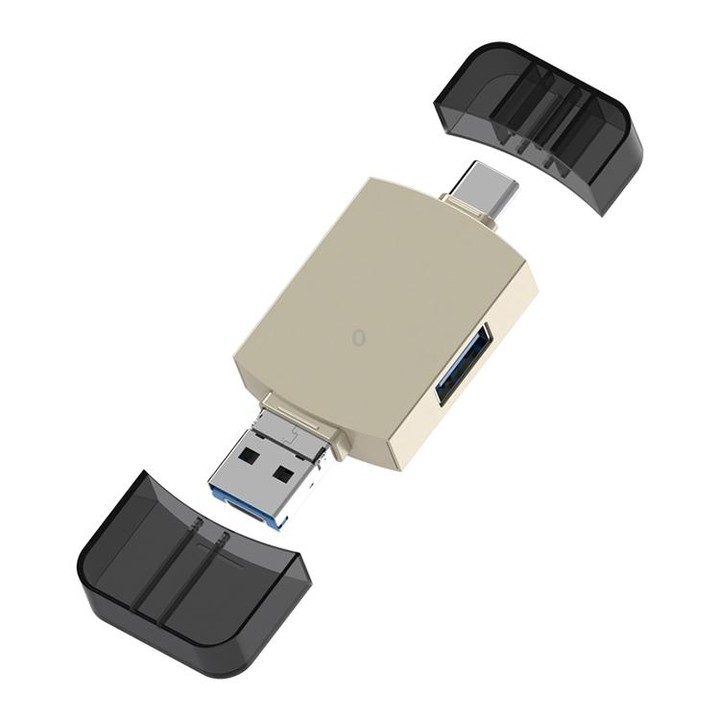 3 in 1 USB-C / Type-C to USB + Micro USB OTG Adapter TF / SD Card Card Reader(Gold)