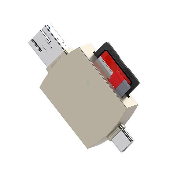 3 in 1 USB-C / Type-C to USB + Micro USB OTG Adapter TF / SD Card Card Reader(Gold)
