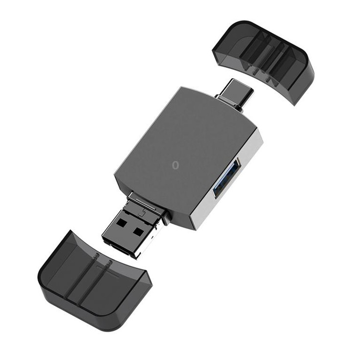 3 in 1 USB-C / Type-C to USB + Micro USB OTG Adapter TF / SD Card Card Reader(Tarnish)