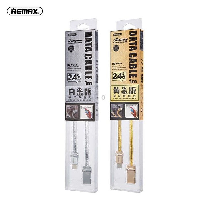 REMAX RC-091a 2.4A USB to USB-C / Type-C Golden Diamond Data Sync Charging Cable, Cable Length: 1m(Silver)