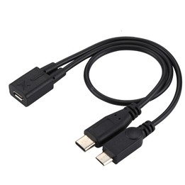 Micro USB Female to USB-C / Type-C Male + Micro USB Male Adapter Y Cable, Total Length: about 30cm, For Samsung, Huawei, Xiaomi,