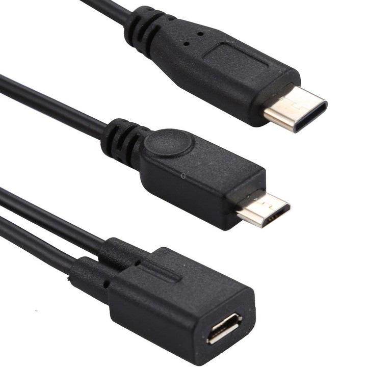 Micro USB Female to USB-C / Type-C Male + Micro USB Male Adapter Y Cable, Total Length: about 30cm, For Samsung, Huawei, Xiaomi,