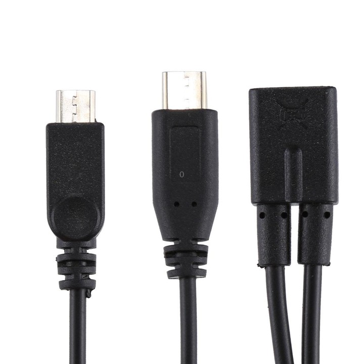Micro USB Female to USB-C / Type-C Male + Micro USB Male Adapter Y Cable, Total Length: about 30cm, For Samsung, Huawei, Xiaomi,