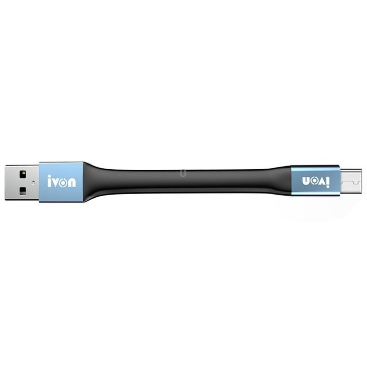 IVON CA90 3.1A Max USB to USB-C / Type-C Portable Data Cable with Ring, Length: 14.5cm (Dark Gray)