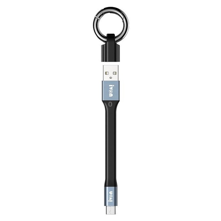 IVON CA90 3.1A Max USB to USB-C / Type-C Portable Data Cable with Ring, Length: 14.5cm (Dark Gray)
