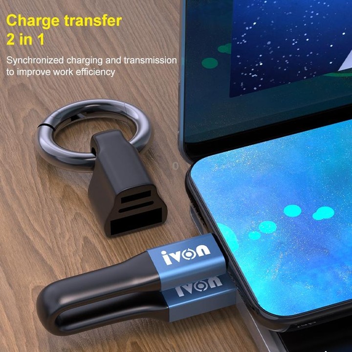 IVON CA90 3.1A Max USB to USB-C / Type-C Portable Data Cable with Ring, Length: 14.5cm (Dark Gray)
