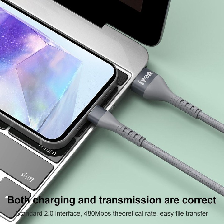 IVON CA92 2.4A Max USB to USB-C / Type-C Rubber Fast Charging Data Cable, Length: 1.5m (Grey)