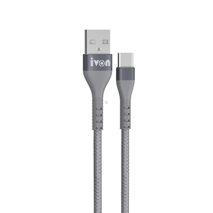 IVON CA92 2.4A Max USB to USB-C / Type-C Rubber Fast Charging Data Cable, Length: 1.5m (Grey)