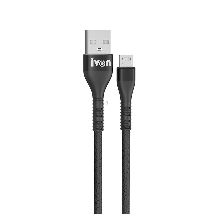 IVON CA92 2.4A Max USB to Micro USB Rubber Fast Charging Data Cable, Length: 1.5m (Black)
