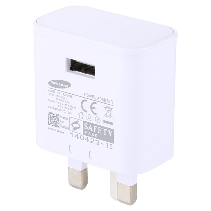 EP-TA20UWE Single USB Port Fast Charging Travel Adapter, UK Plug