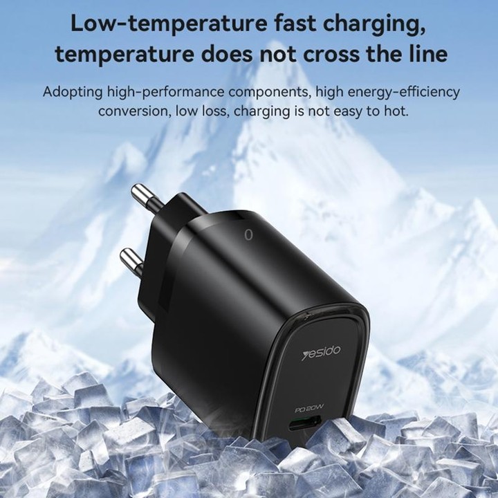 Yesido YC57B PD 20W USB-C / Type-C Single Port Quick Charger, EU Plug (Black)