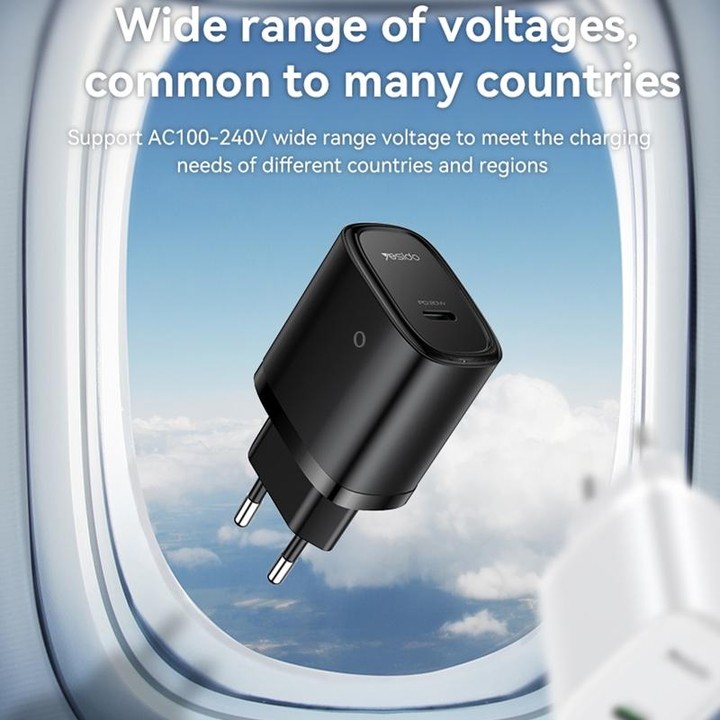 Yesido YC57B PD 20W USB-C / Type-C Single Port Quick Charger, EU Plug (Black)