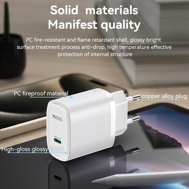 Yesido YC57B PD 20W USB-C / Type-C Single Port Quick Charger, EU Plug (Black)