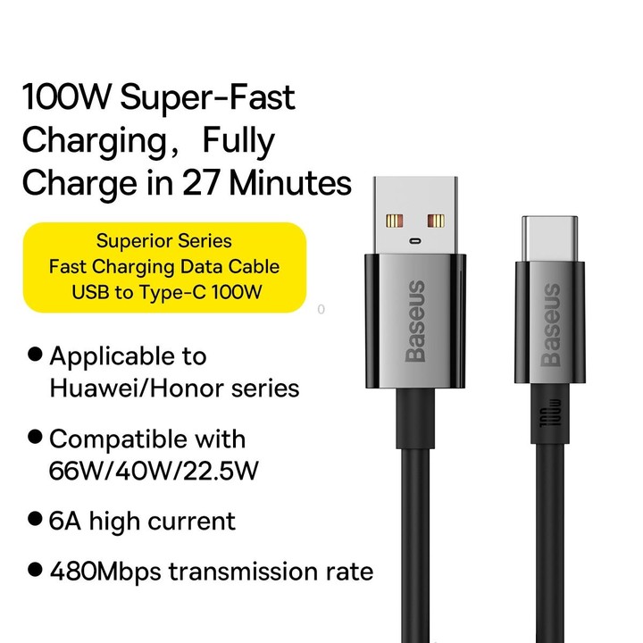 Baseus P10320102114-00 100W USB to USB-C / Type-C Fast Charging Data Cable, Length: 1m(Black)