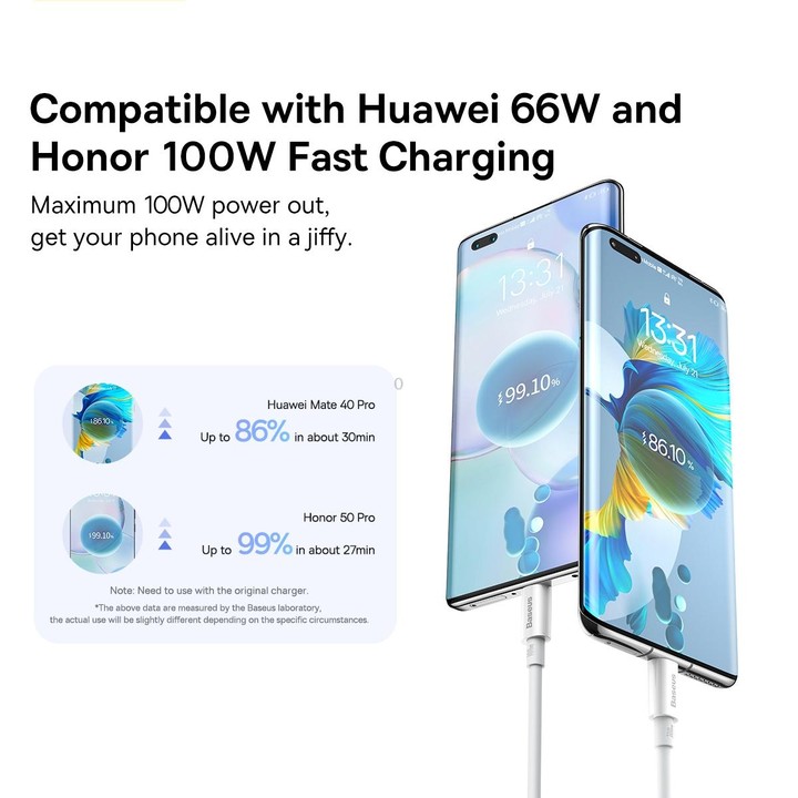 Baseus P10320102214-01 100W USB to USB-C / Type-C Fast Charging Data Cable, Length: 1m(White)
