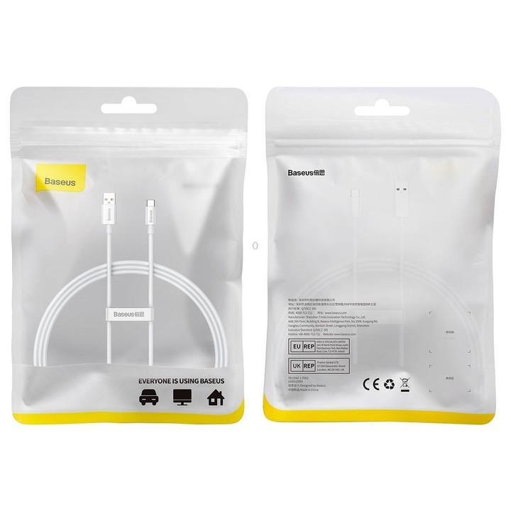 Baseus P10320102214-01 100W USB to USB-C / Type-C Fast Charging Data Cable, Length: 1m(White)