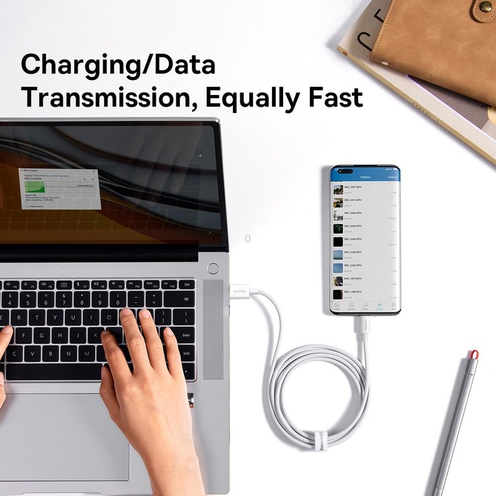 Baseus P10320102214-03 100W USB to USB-C / Type-C Fast Charging Data Cable, Length: 2m(White)