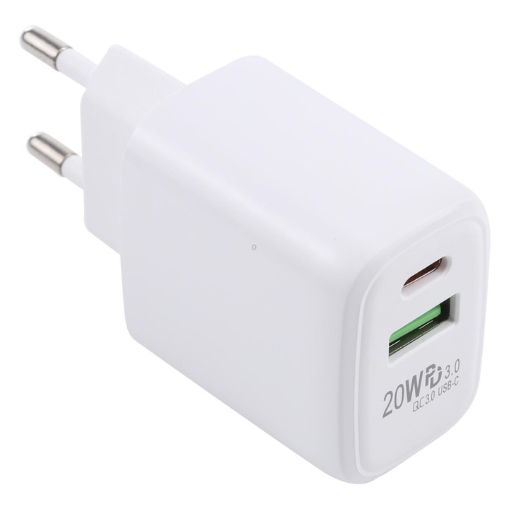 LZ-215A+C 20W QC 3.0 USB + PD 3.0 USB-C / Type-C Fast Charging Travel Charger, EU Plug
