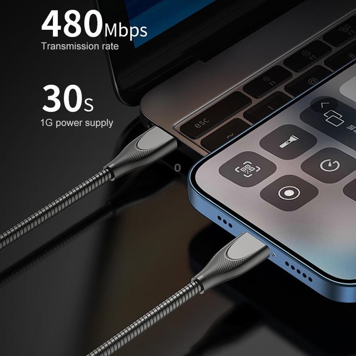 ADC-009 USB-C / Type-C to USB-C / Type-C Zinc Alloy Hose Fast Charging Data Cable, Cable Length: 1m(Gun Metal)