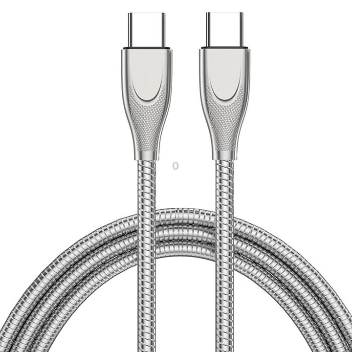 ADC-009 USB-C / Type-C to USB-C / Type-C Zinc Alloy Hose Fast Charging Data Cable, Cable Length: 1m(Silver)
