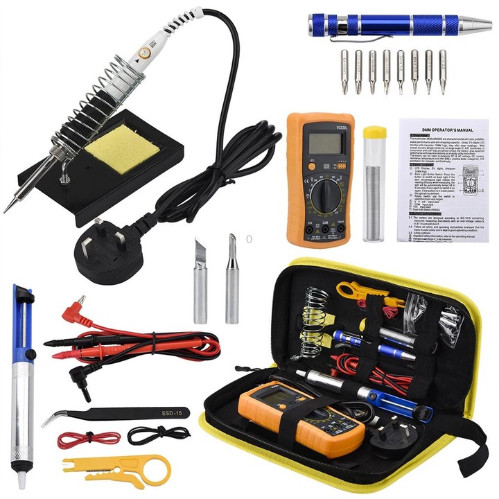 15 in 1 50Hz 60W Electric Iron Set Kit with Multimeter, Random Color Delivery