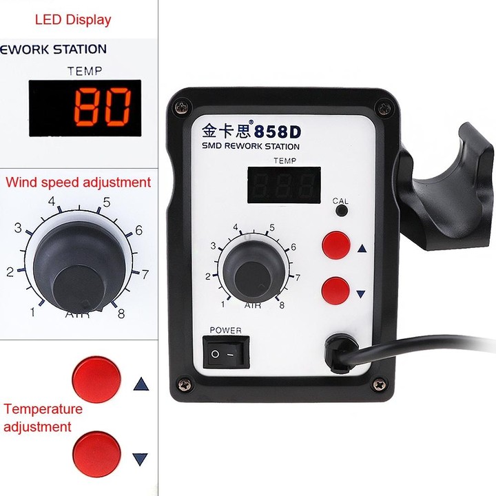 Kaisi K-858D SMD Hot-Air Soldering Station LED Digital Display Support Controllable Temperature for Desoldering + Air Nozzles, E
