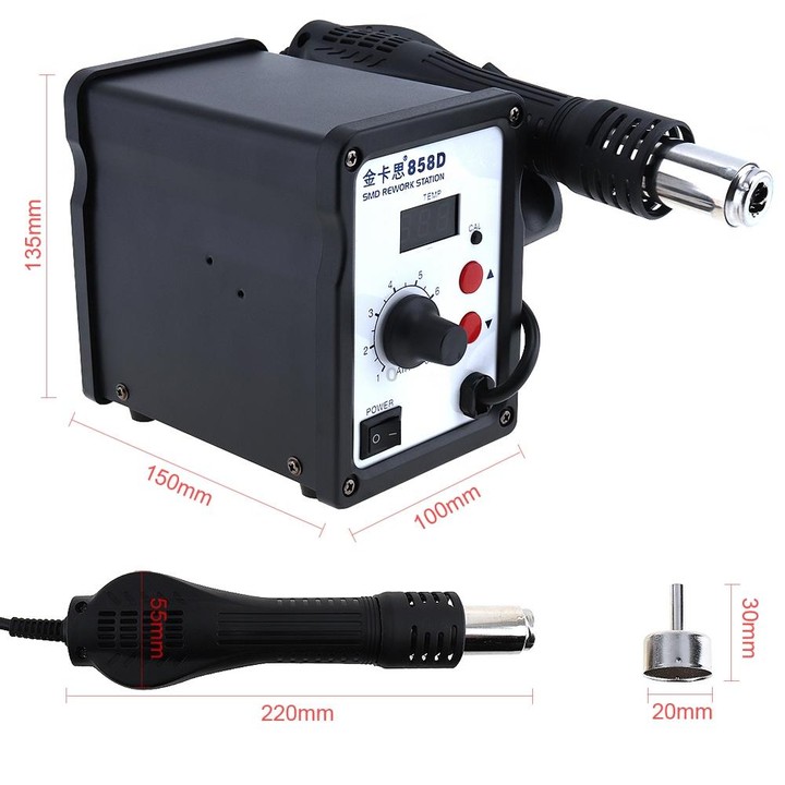Kaisi K-858D SMD Hot-Air Soldering Station LED Digital Display Support Controllable Temperature for Desoldering + Air Nozzles, E