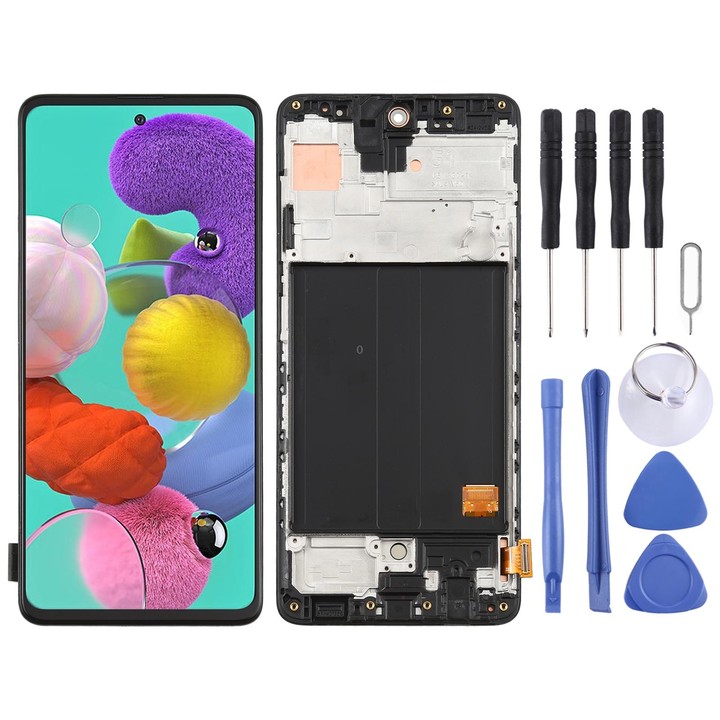 Original Super AMOLED LCD Screen for Galaxy A51 4G Digitizer Full Assembly with Frame (Black)