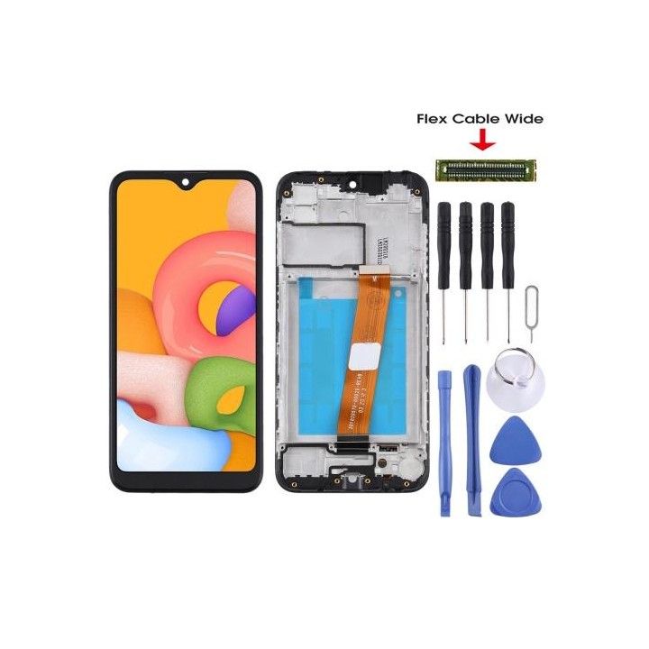 For Samsung Galaxy A01 SM-A015M OEM LCD Screen (Flex Cable Wide) Digitizer Full Assembly with Frame (Black)