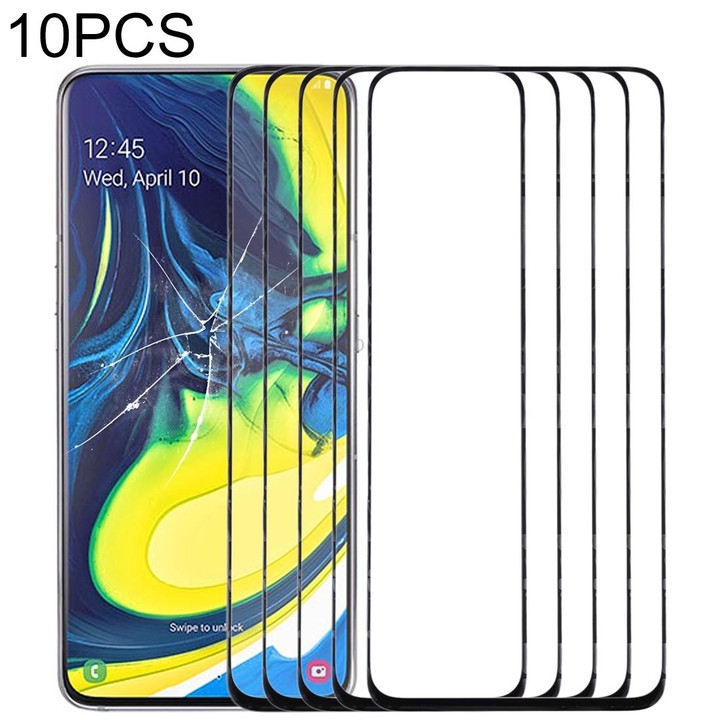 For Samsung Galaxy A90 / A80 10pcs Front Screen Outer Glass Lens (Black)