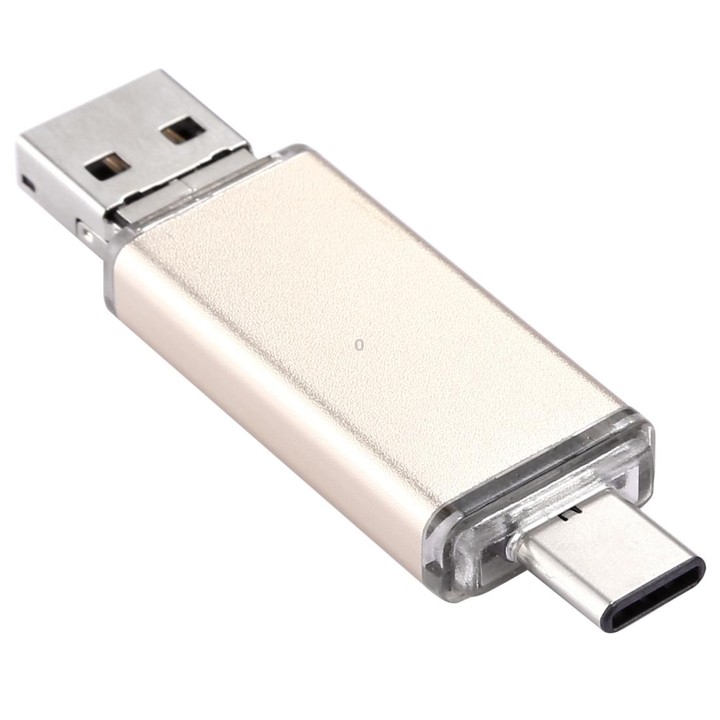 64GB 3 in 1 USB-C / Type-C + USB 2.0 + OTG Flash Disk, For Type-C Smartphones & PC Computer (Gold)