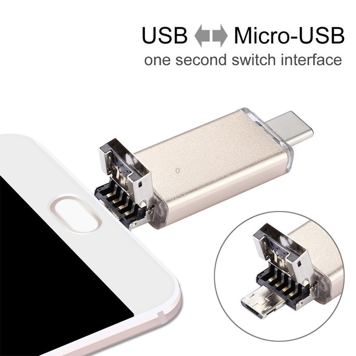 128GB 3 in 1 USB-C / Type-C + USB 2.0 + OTG Flash Disk, For Type-C Smartphones & PC Computer(Gold)