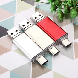 128GB 3 in 1 USB-C / Type-C + USB 2.0 + OTG Flash Disk, For Type-C Smartphones & PC Computer(Red)